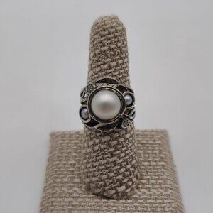 Size 8 Sterling Silver Genuine Pearls And CZ Gem Accents Ring A1753
